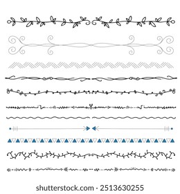 Cute Hand drawn flower ornament text dividers, arrows and laurel design elements.