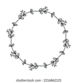 Cute hand drawn flower wreath. Vector floral frame in doodle style. Wedding monogram flourish frame isolated on white background.