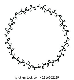 Cute hand drawn flower wreath. Vector floral frame in doodle style. Wedding monogram flourish frame isolated on white background.