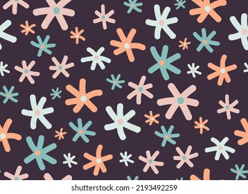 Cute Hand Drawn Flowers Cartoon Seamless Background, Vector Illustration