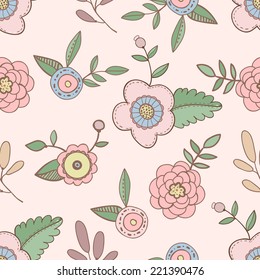 Cute hand drawn flowers pattern vector