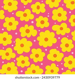 Cute hand drawn flowers pattern background. yellow flowers.