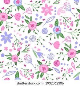 Cute Hand drawn flowers. Seamless pastel pattern with flowers. pink flowers. Pattern for textiles, clothing, wrapping paper and more
