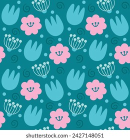 Cute hand drawn flowers seamless pattern with floral for fabric textiles clothing wrapping paper cove banner home decor abstract backgrounds Vector illustration