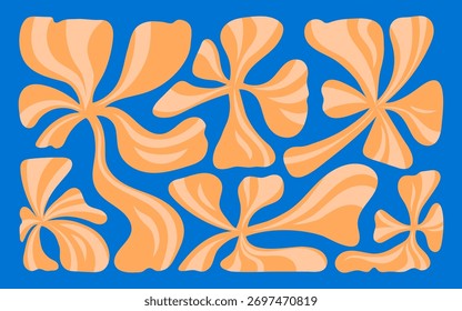 Cute hand drawn flowers vector illustration, abstract floral composition in groovy matisse retro style