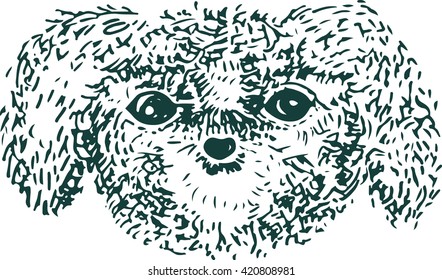 Cute Hand Drawn Fluffy Smiling Puppy With Long Ears