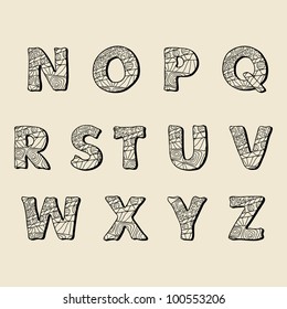 Cute hand drawn font. Vector letters set N-Z