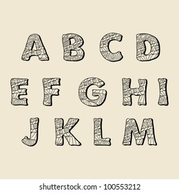 Cute hand drawn font. Vector letters set A-M