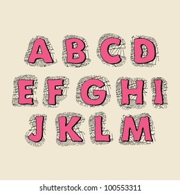 Cute hand drawn font. Vector letters set A-M