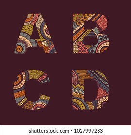Cute hand drawn font. Vector letters set A-D