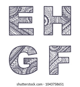Cute hand drawn font. Vector letters set E-H