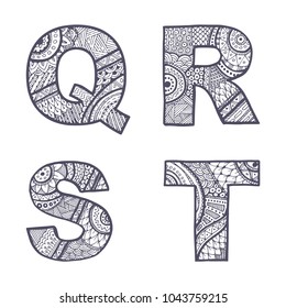 Cute hand drawn font. Vector letters set Q-T