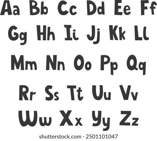 Cute hand drawn font. Vector English alphabet with small and capital letters in children's style. 