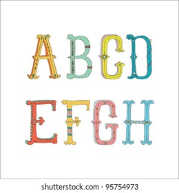 Cute hand drawn font.  Vector letters set A-H