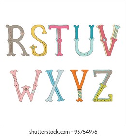 Cute hand drawn font.  Vector letters set R-Z