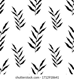 Las hojas de los bosques dibujadas a mano sin fisuras. Hojas tradicionales en tinta, estilo doodle para decoración y arreglos de boda.