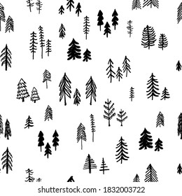 Cute hand drawn forest seamless hand drawn vector pattern