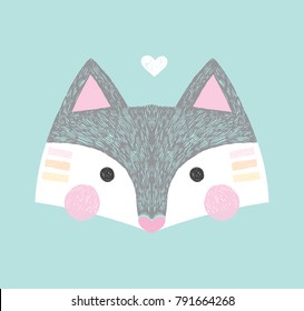 Cute Hand Drawn Fox Face In A Collage Style. Vector File.