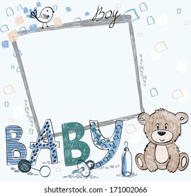 Cute hand drawn  frame with baby elements.