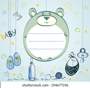 Cute hand drawn  frame with baby elements.