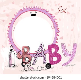 Cute hand drawn  frame with baby elements.