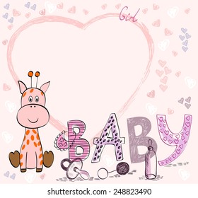 Cute hand drawn  frame with baby elements.