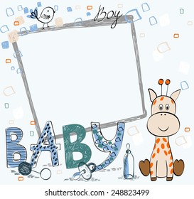 Cute hand drawn  frame with baby elements.