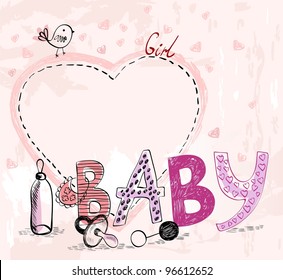 Cute hand drawn  frame with baby elements.