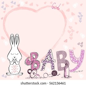Cute hand drawn frame with cartoon bunny.
