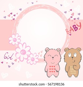 Cute hand drawn frame with cartoon teddy