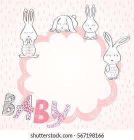 Cute hand drawn frame with cartoon bunny