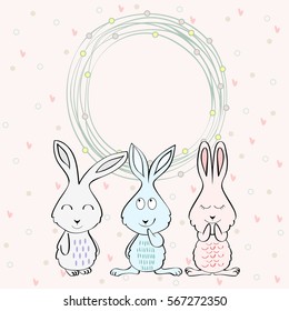 Cute hand drawn frame with cartoon bunny