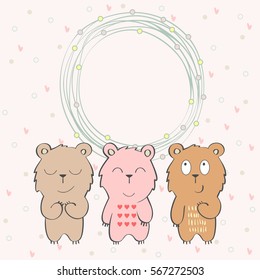 Cute hand drawn frame with cartoon bears