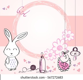 Cute hand drawn frame with cartoon bunny