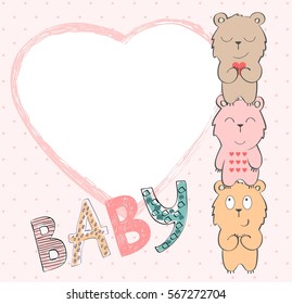 Cute hand drawn frame with cartoon teddy