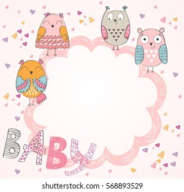 Cute hand drawn frame with cartoon owl