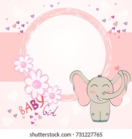 Cute hand drawn frame with cartoon elephant