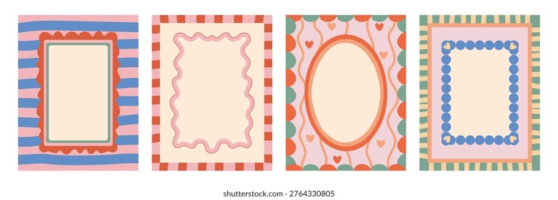 Cute hand drawn frames collection in trendy style. Hand drawn wavy borders, lines, and stripes. Templates for invitations, cards, weddings, birthdays, and interior decorations.
