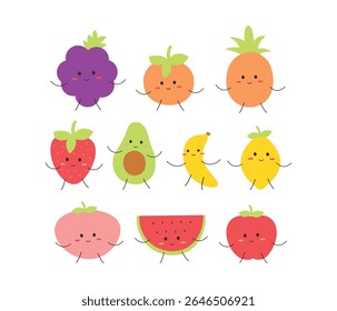 Cute hand drawn fruit characters collection
