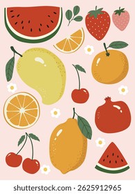 Cute hand drawn fruit collection