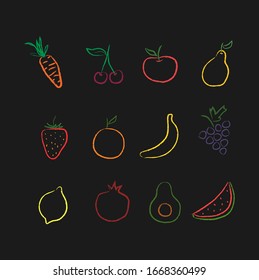 Cute hand drawn fruit icon set. Fruit set, chalkboard effect