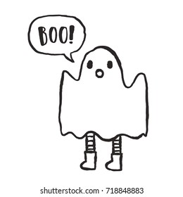 Cute hand drawn funny ghost. Vector isolated illustration