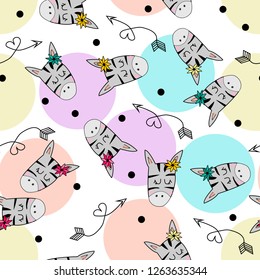 Cute hand drawn funny zebra with arrows Seamless pattern. Vector