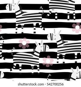 Cute hand drawn funny zebra Seamless pattern