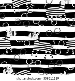 Cute hand drawn funny zebra Seamless pattern