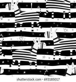 Cute hand drawn funny zebra Seamless pattern