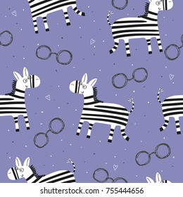 Cute hand drawn funny zebra Seamless pattern