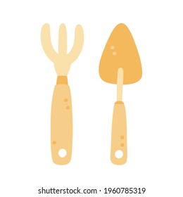 Herramientas de jardín dibujadas a mano para afiches. Ilustración vectorial al estilo de bebé.
