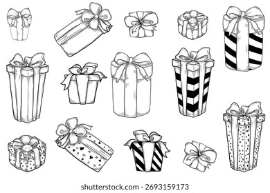 Linda caja de regalo dibujada a mano Ilustración vectorial