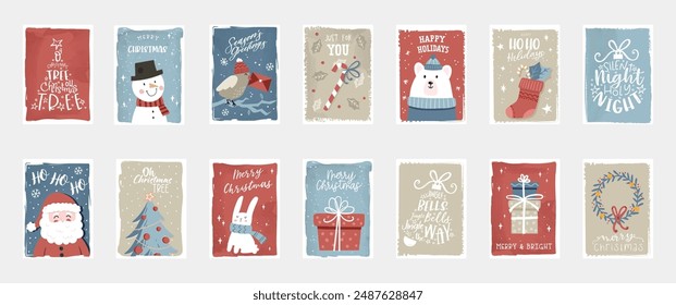 Cute hand drawn gift tags for Christmas, typographic designs and lovely illustrations - vector design